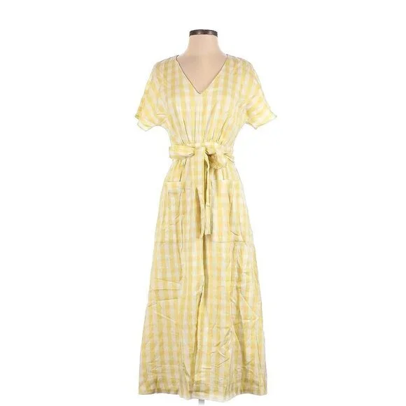 NWT Madewell Dolman-Sleeve Tie-Waist Midi in Pear Gingham Check Apron Dress 00 - Picture 5 of 9